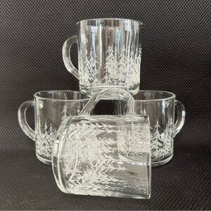 Vintage Libbey Frosty Pine Trees Mugs Set Of 4